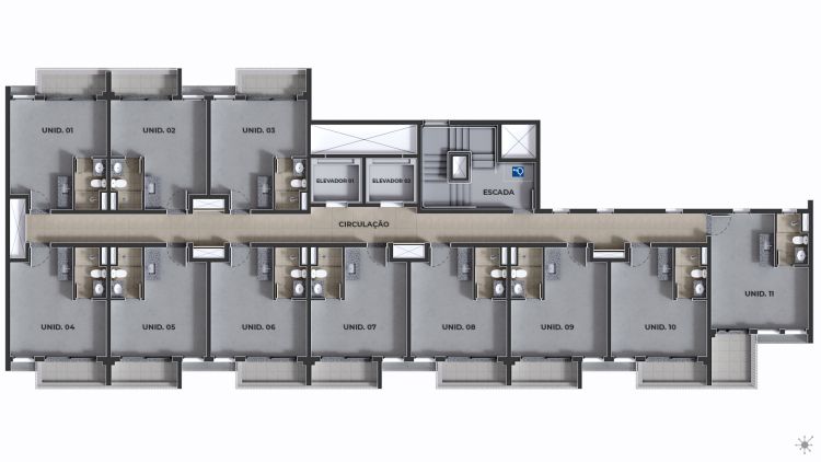 Projeto de arquitetura para áreas comuns do Empreendimento Your Code Liberdade, São Paulo, pelo escritório de arquitetura MWARQ, liderado pela arquiteta Marcela Wandenkolk.