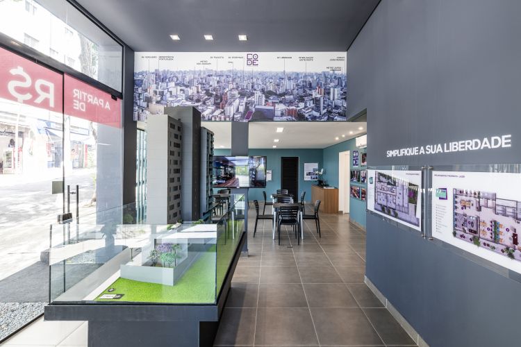 Projeto de arquitetura para stand de vendas do Empreendimento Your Code Liberdade, São Paulo, pelo escritório de arquitetura MWARQ, liderado pela arquiteta Marcela.