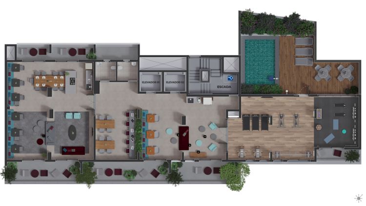 Projeto de arquitetura para áreas comuns do Empreendimento Your Code Liberdade, São Paulo, pelo escritório de arquitetura MWARQ, liderado pela arquiteta Marcela Wandenkolk.