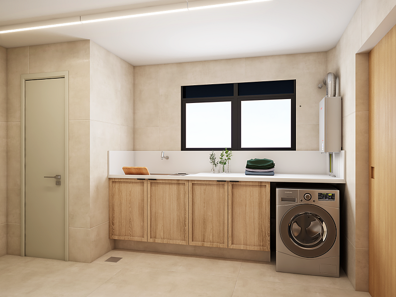 Lavanderia no projeto de renovação de apartamento na Vila Olímpia
