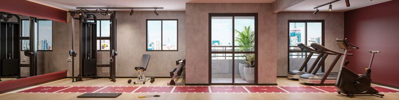 Projeto para incoporação. Interiores para áreas comuns. Arquiteta Marcela Wandenkolk. Escritório de arquitetura MWARQ. Academia.