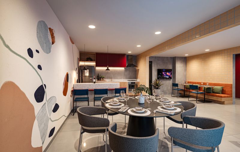 Projeto para incoporação. Interiores para áreas comuns. Arquiteta Marcela Wandenkolk. Escritório de arquitetura MWARQ. Salão de Festas.