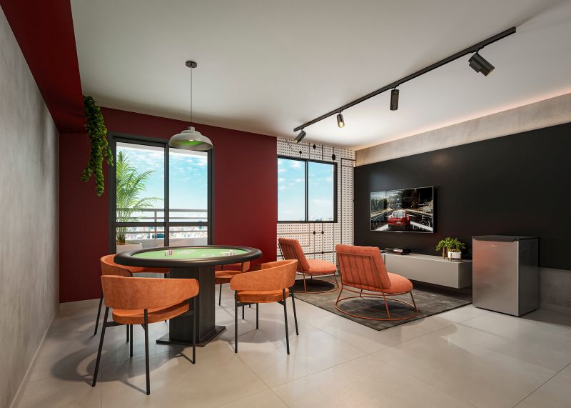 Projeto para incoporação. Interiores para áreas comuns. Arquiteta Marcela Wandenkolk. Escritório de arquitetura MWARQ. Salão de Jogos.