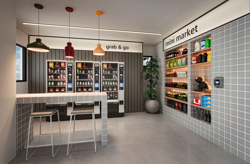 Projeto para incoporação. Interiores para áreas comuns. Arquiteta Marcela Wandenkolk. Escritório de arquitetura MWARQ. Mini mercado.