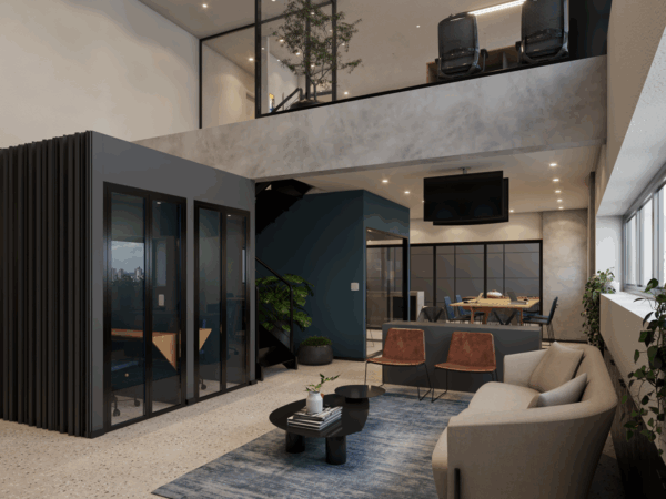 Projeto de arquitetura corporativa de 150m² para a fintech SaqCash em Moema, pelo escritório de Arquitetura em São Paulo MWARQ.