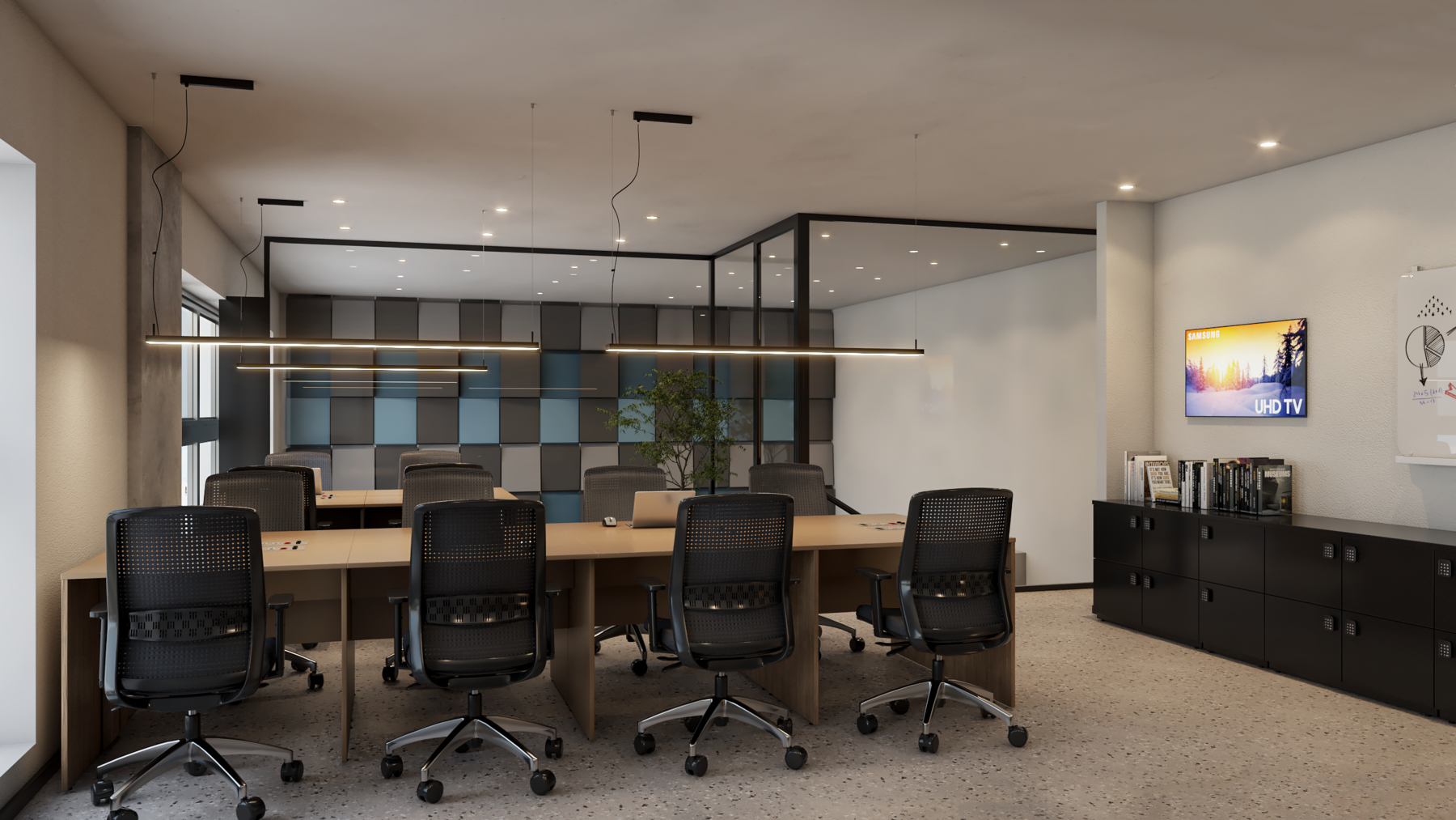 Projeto de arquitetura corporativa de 150m² para a fintech SaqCash em Moema, pelo escritório de Arquitetura em São Paulo MWARQ.