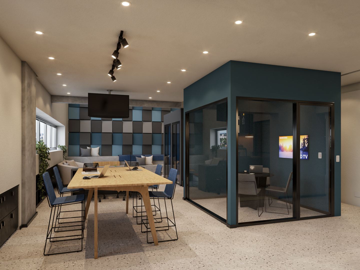 Projeto de arquitetura corporativa de 150m² para a fintech SaqCash em Moema, pelo escritório de Arquitetura em São Paulo MWARQ.